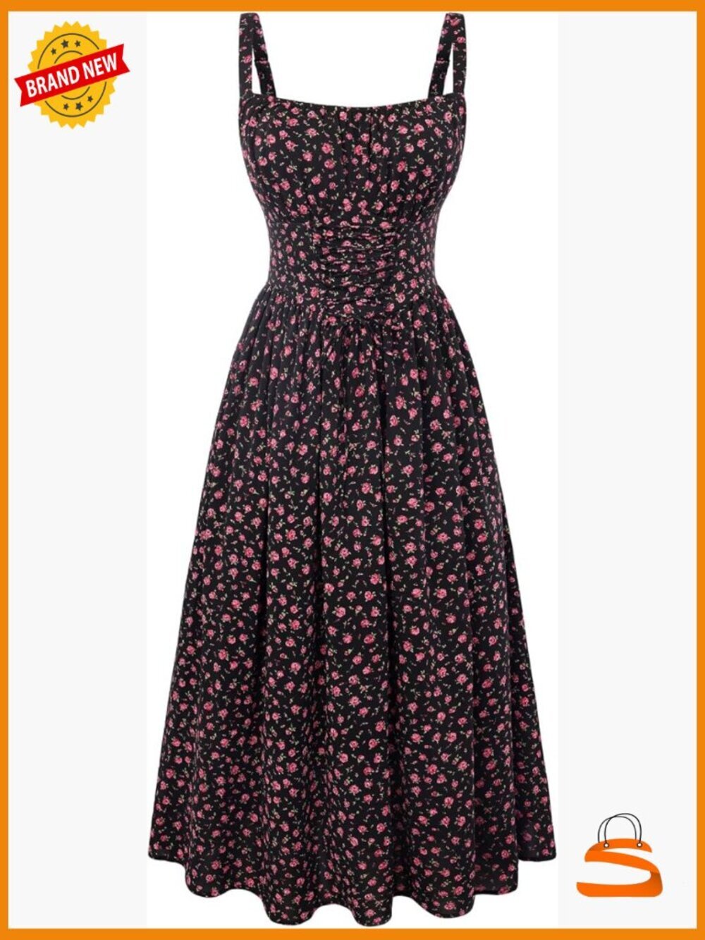 Floral Corset Milkmaid Midi Dress with Pockets Wedding Guest